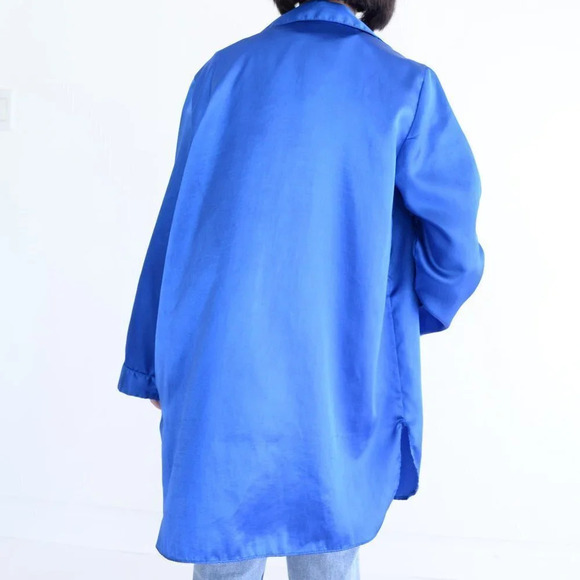 Vintage Dominque Royal Blue Silky-Like Button Down Nightgown LG - Picture 4 of 14